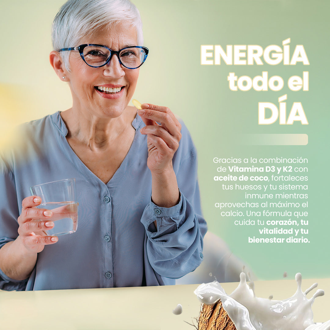 Vitamina D3 + K2 con Aceite de Coco – Salud Ósea, Inmunidad y Energía
