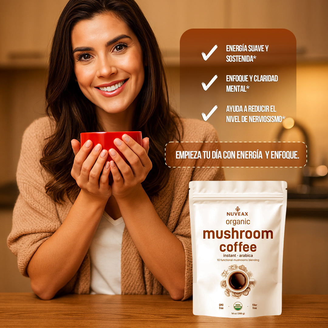 Mushroom Coffee Orgánico Nuveax – Energía Natural con Café Arábica y Hongos Funcionales
