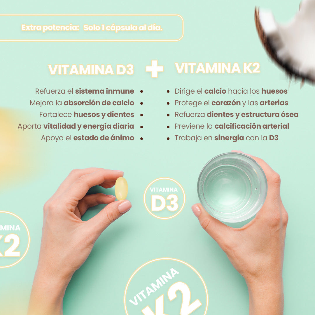 Vitamina D3 + K2 con Aceite de Coco – Salud Ósea, Inmunidad y Energía
