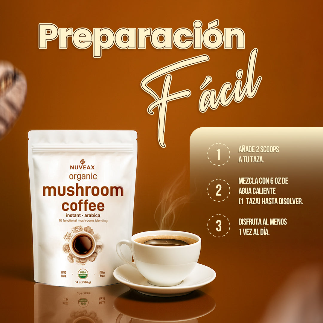 Mushroom Coffee Orgánico Nuveax – Energía Natural con Café Arábica y Hongos Funcionales