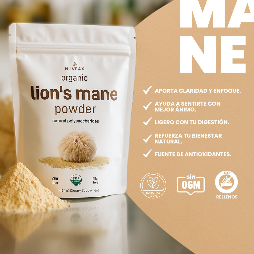Lion’s Mane Orgánico en Polvo – Enfoque Mental, Memoria y Defensa Natural