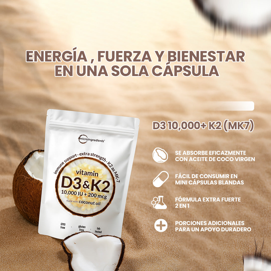 Vitamina D3 + K2 con Aceite de Coco – Salud Ósea, Inmunidad y Energía