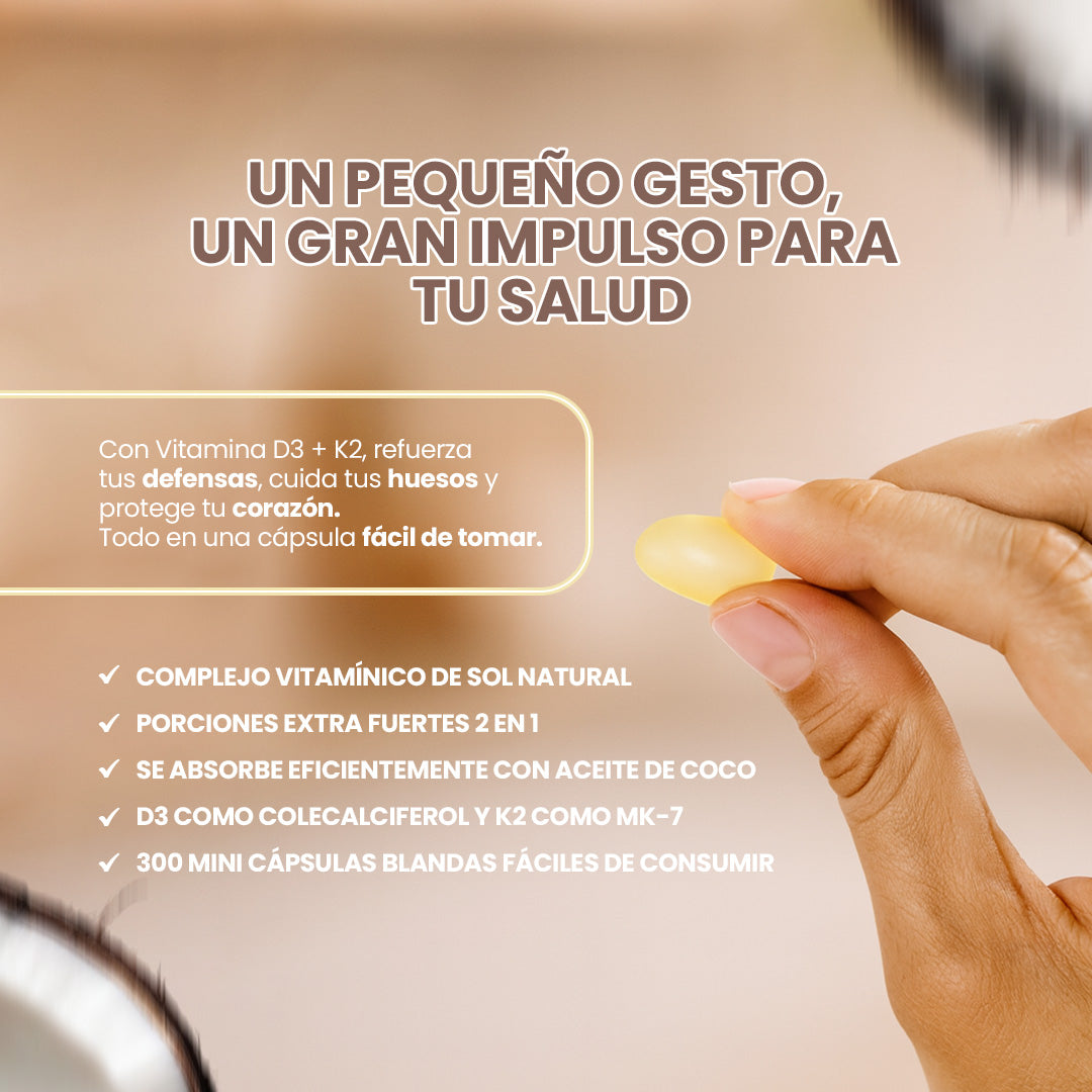 Vitamina D3 + K2 con Aceite de Coco – Salud Ósea, Inmunidad y Energía