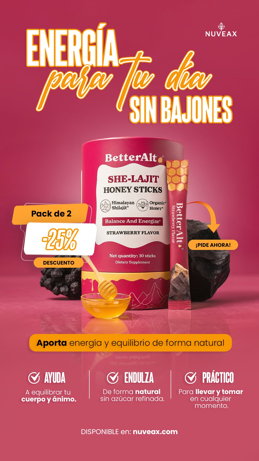 SHE-LAJIT™ Honey Sticks – Energía, Equilibrio Hormonal y Bienestar Femenino