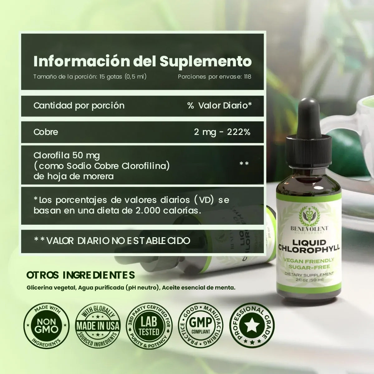 Clorofila líquida Kindness – Apoya tu detox, mejora tu digestión y revitaliza tu cuerpo