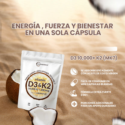 Vitamina D3 + K2 con Aceite de Coco – Salud Ósea, Inmunidad y Energía
