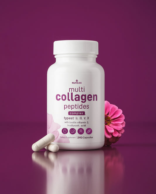 Colágeno con Péptidos Tipo I, II, III, V y X – Fortalece piel, cabello y articulaciones.