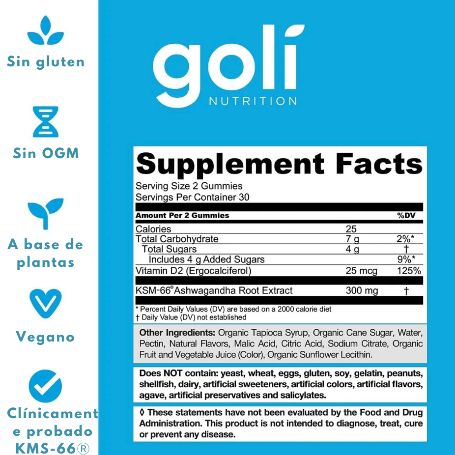 Goli Ashwagandha KSM-66® – Equilibrio Natural para Estrés, Energía y Bienestar Mental